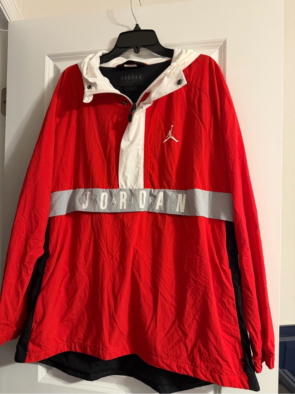 Jordan Red and White Pullover Windbreaker with Reflective Stripe
